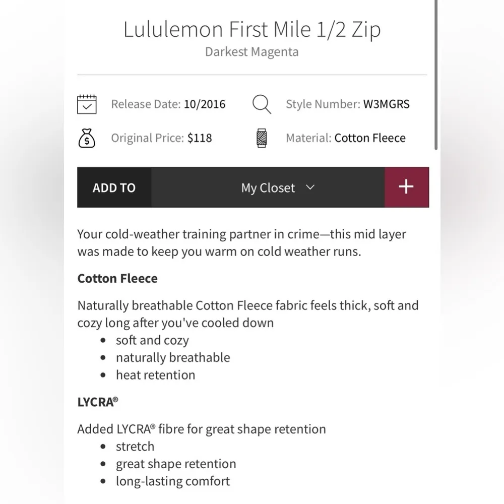 Lululemon First Mile 1/2 Zip Pullover Long Sleeve in Magenta Size 6 - Image 8