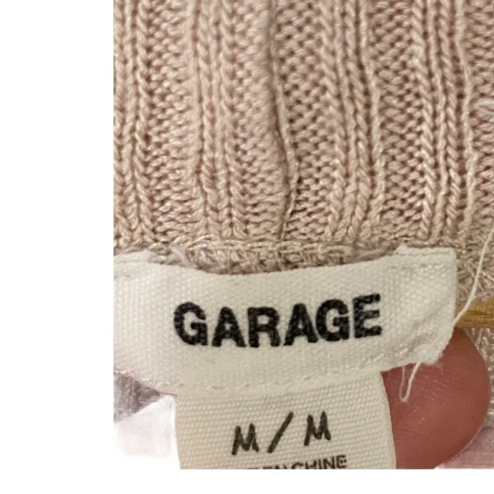 Garage Tan Ribbed Cropped Button Front Long Sleeve Loose Fit V Neck Top Medium - Image 4