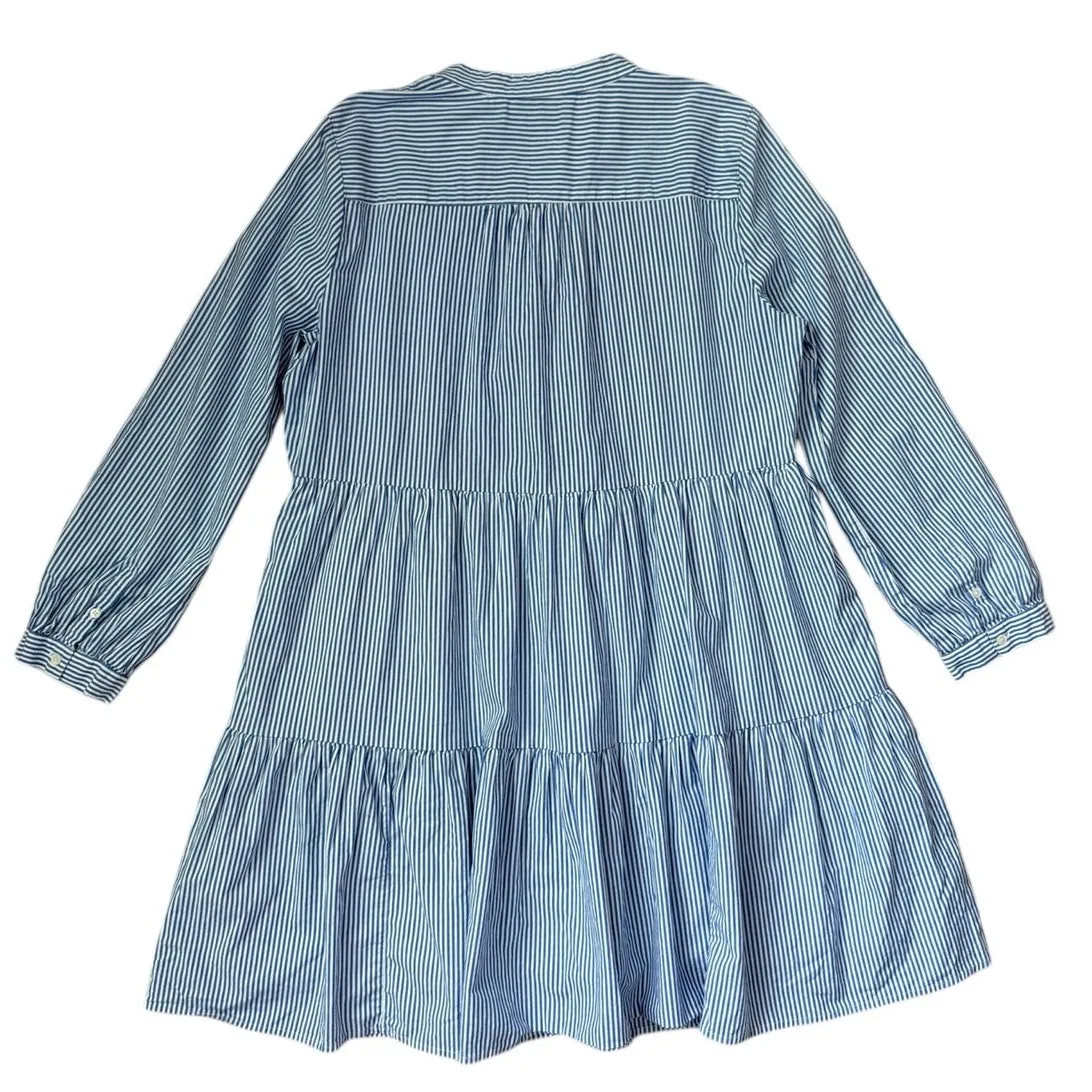 J. Crew Blue/White Striped Stretch Cotton Poplin Tiered Dress Pockets Size Large - Image 9