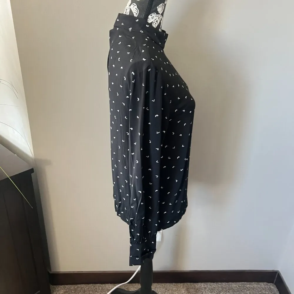 & Other Stories High Neck Blouse Shirt Top Black Bird Print Long Sleeve Size 4 - Image 5