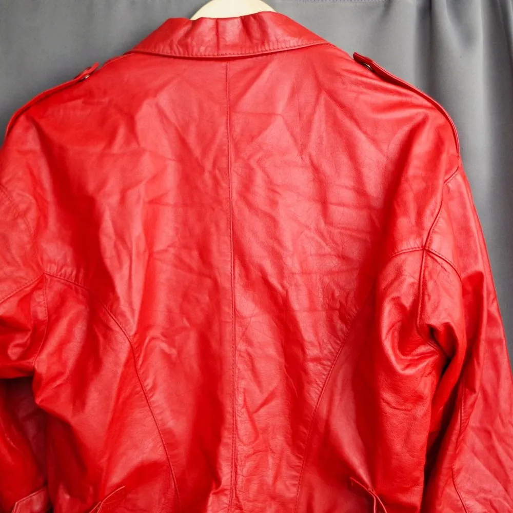 Vintage Comint Ladies' Red Leather Moto Fashion Jacket Size Medium - Image 7