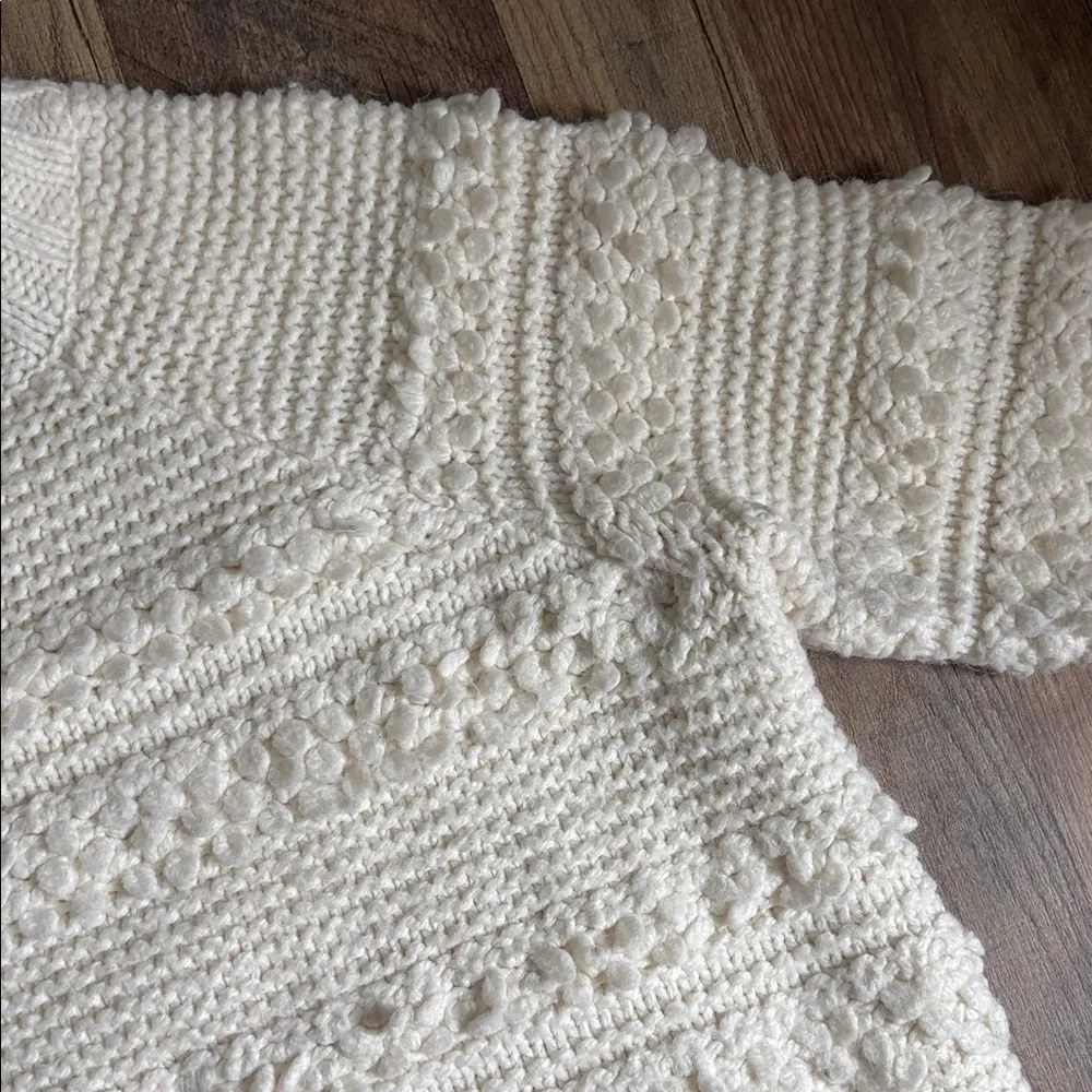 Lou & Grey Snowbird Pom Pom Sweater Cream Mockneck Chunky Alpaca Blend Size M - Image 4