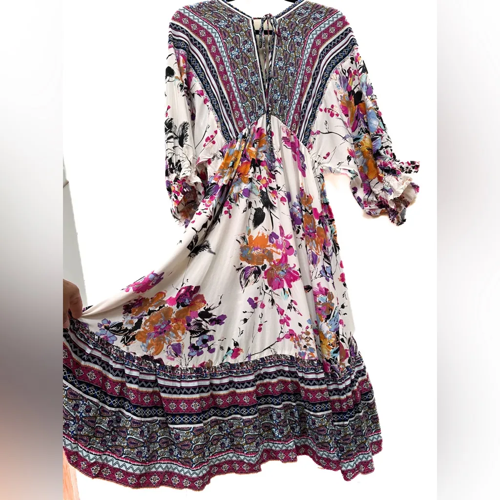 Umgee High Low Hem V Neck Floral and Paisley print balloon sleeves boho - Image 5