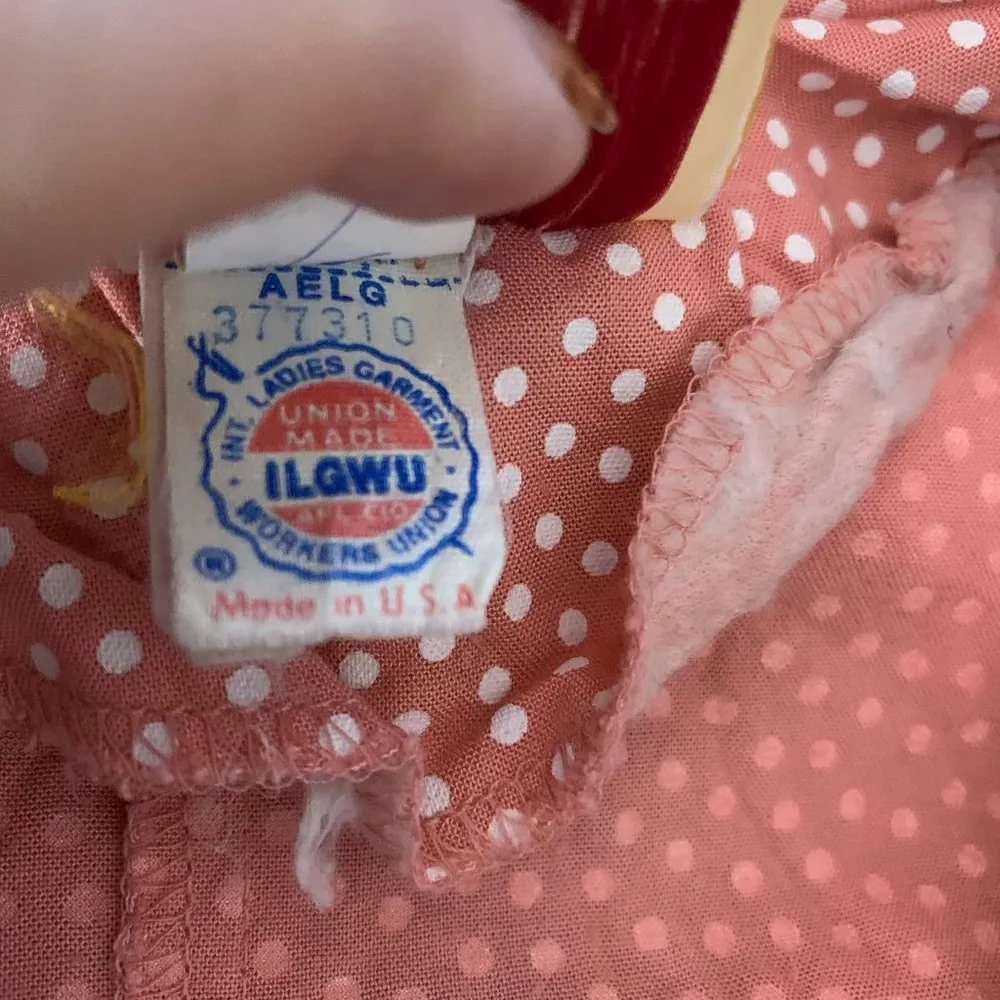 Vintage 80s Polka Dot Shorts Romper M Pink Buttons Short Sleeves Sailor Collar - Image 7