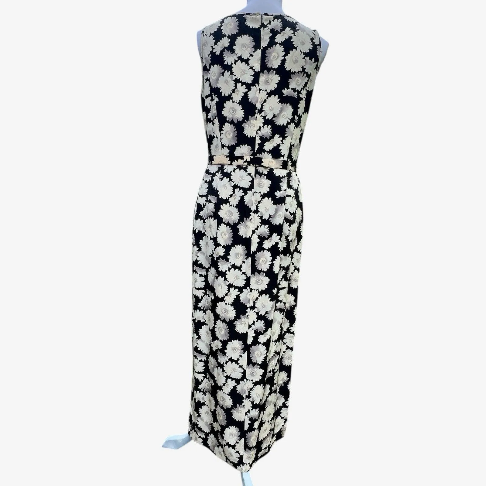 August Silk dress Med black white floral sleeveless silk long - Image 2