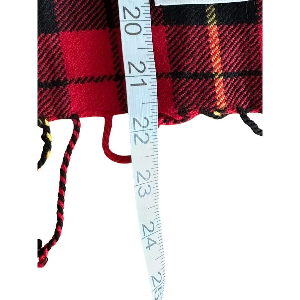 Punctuate Wool & Acrylic Red Plaid Scarf With Fringe Neck Warmer Fall Winter 82" - Image 6