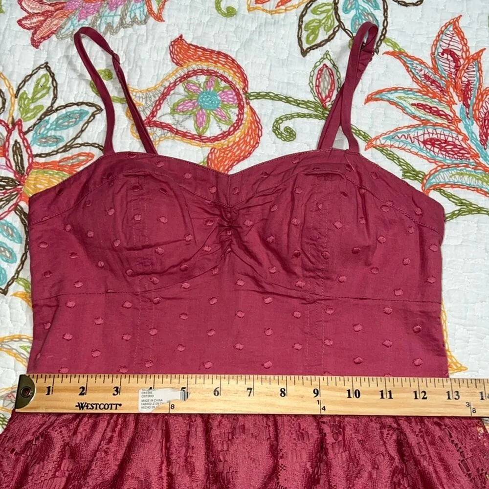 American Eagle Outfitters size x-small spaghetti strap maroon dotted lace dress - Image 9