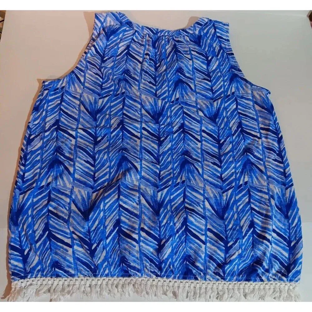Lilly Pulitzer Tank Top Blouse Blue and White Fringe Women’s Size Small. Cute! - Image 2