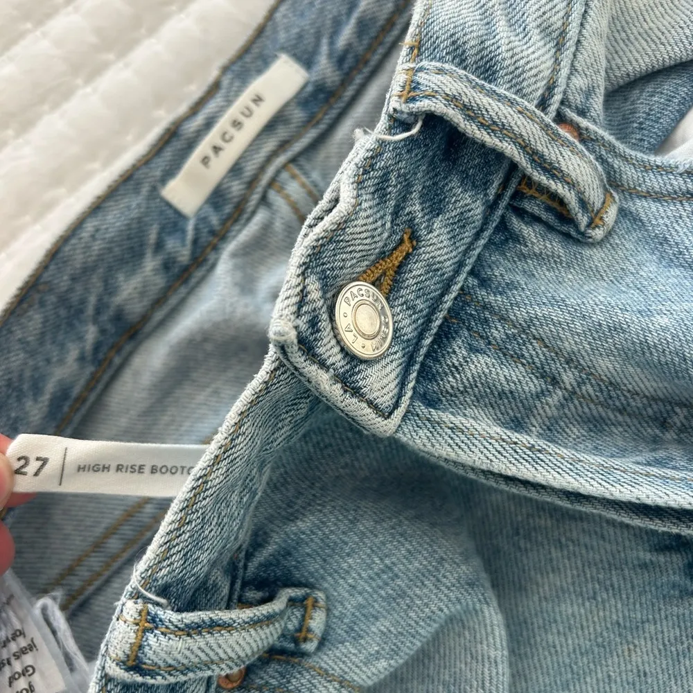 Pacsun bootcut Women's Light Blue Distressed Jeans - Image 4