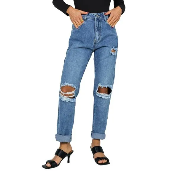 Princess Polly Hayden Knee Rip Mid‎ Washed Jeans Size 10 NWT - Image 2