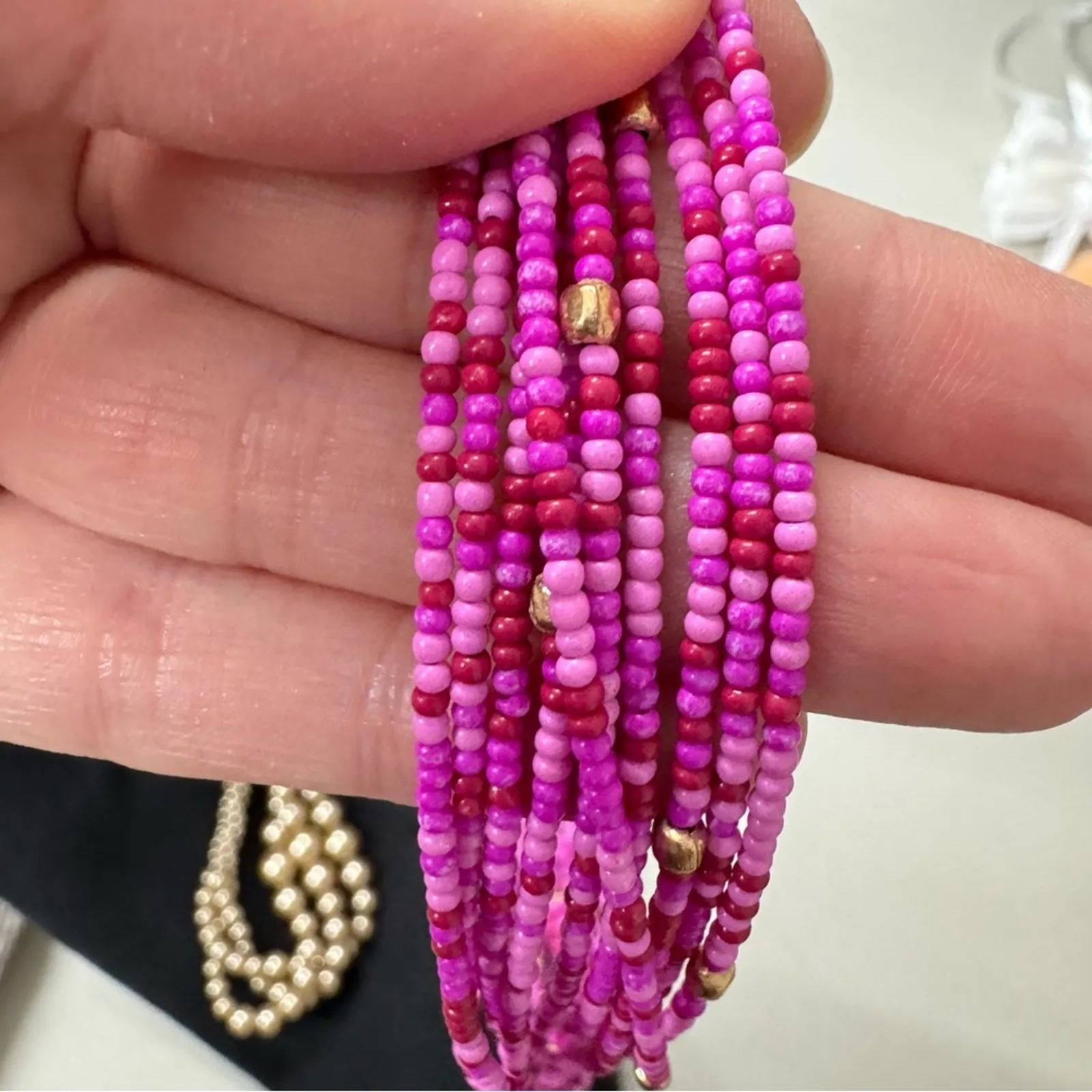 Magenta Pink Beaded Multi Strand Necklace Womens Jewelry Statement Bold Bright - Image 7