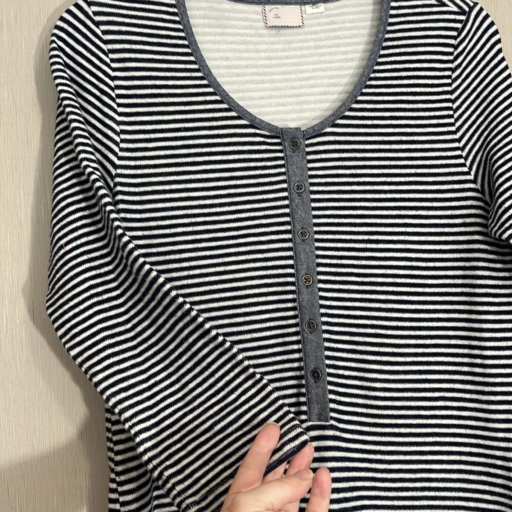 Postmark Anthropologie large striped tunic dress side slits split hem henley - Image 4