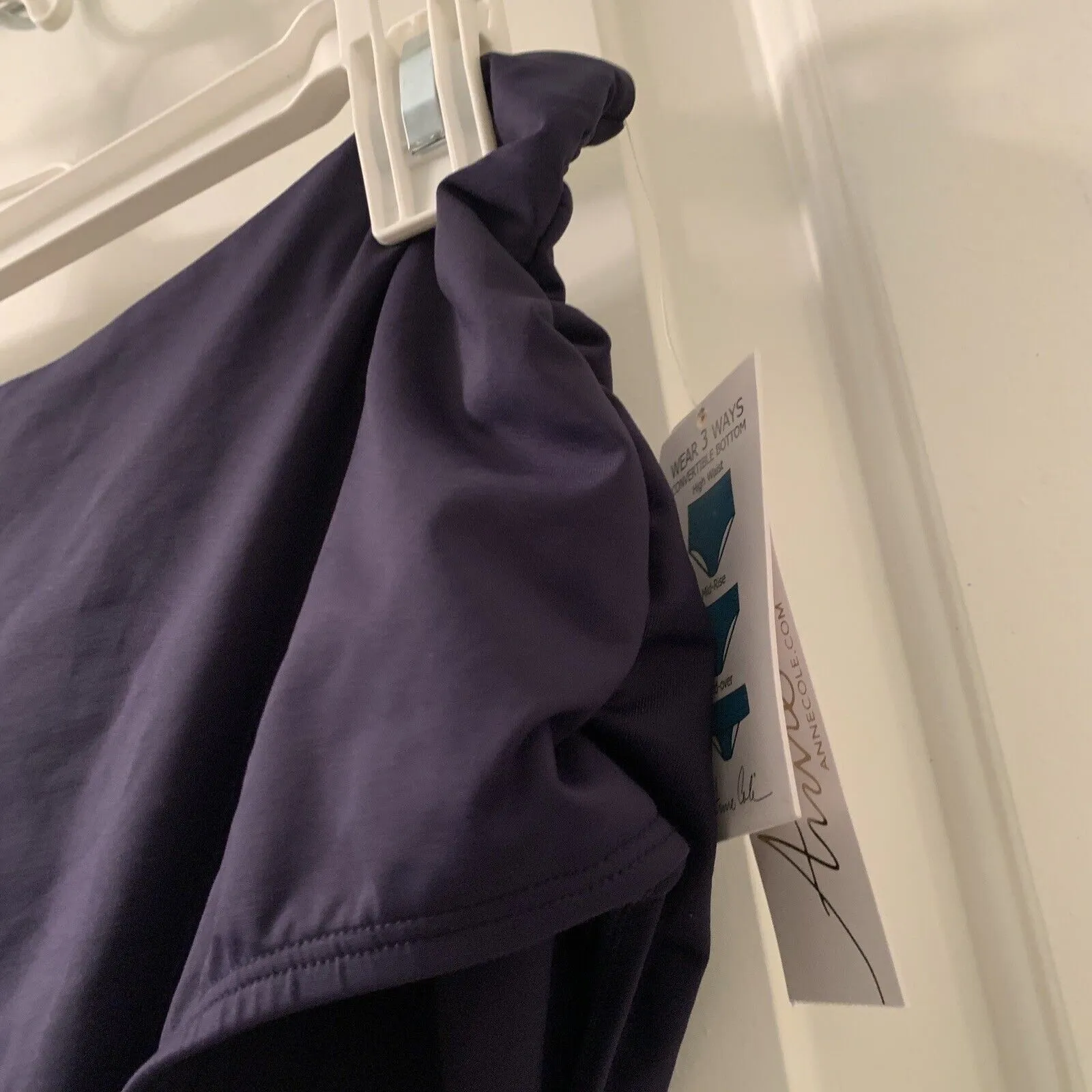 ANNE COLE Convertible High Waist Bikini Bottom Swimwear Navy Blue Womens Large - Image 13