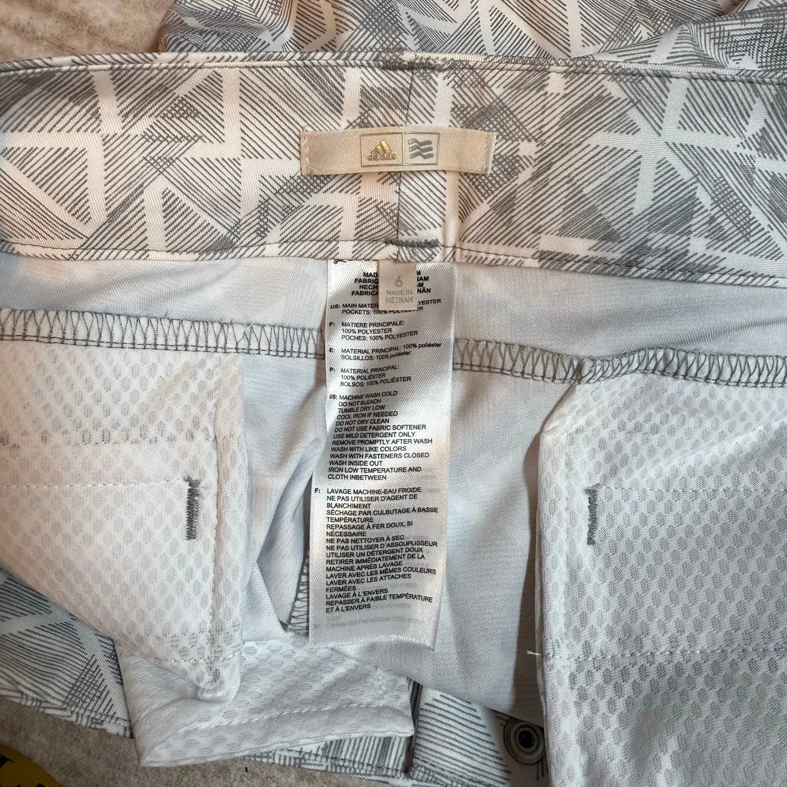 Adidas Womens 6 Gray Geometric Print Bermuda Shorts Golf Athletic Sporty Pockets - Image 6