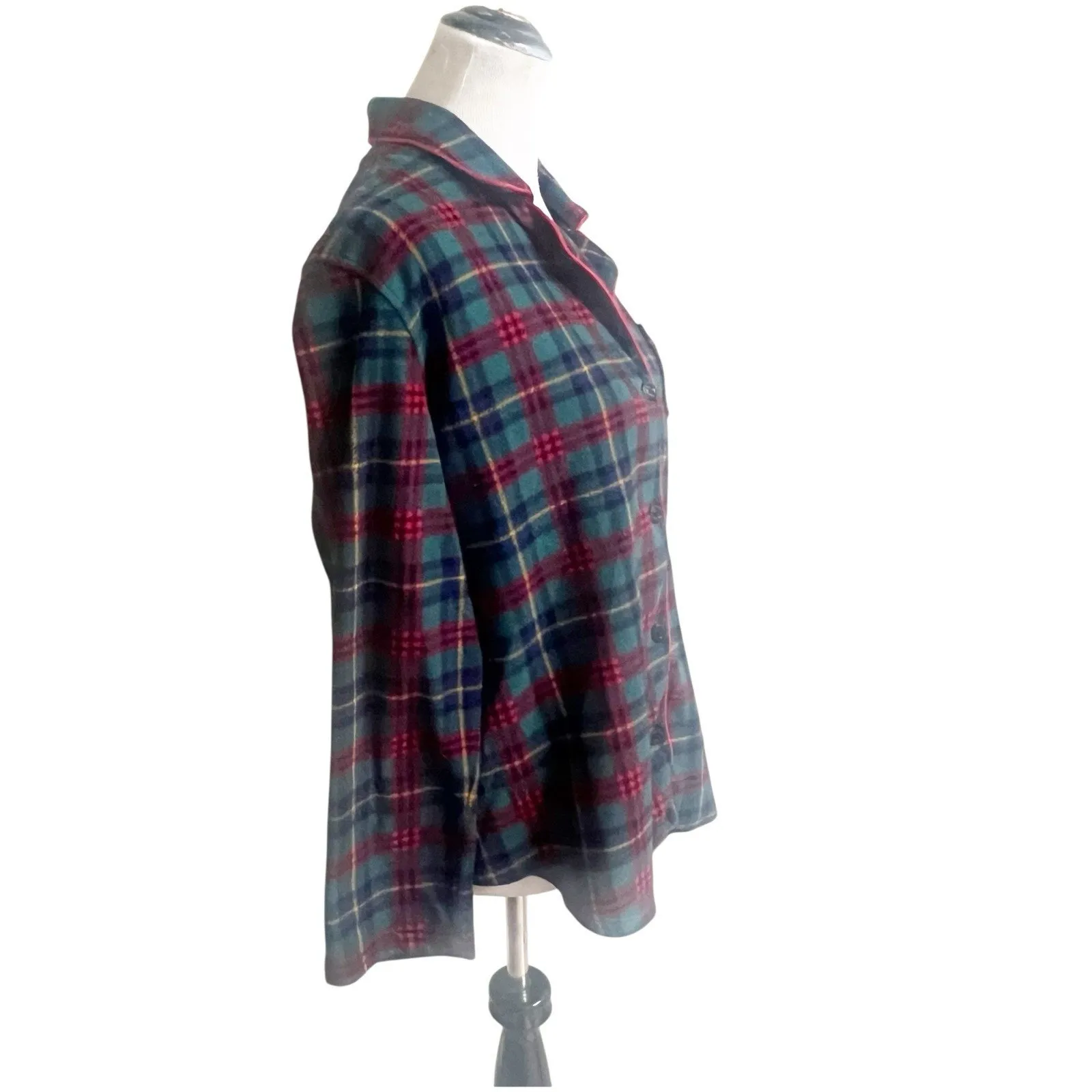 Lauren Ralph Lauren Women’s Monogram Plaid Flannel Pajama Top Button Front Med - Image 2