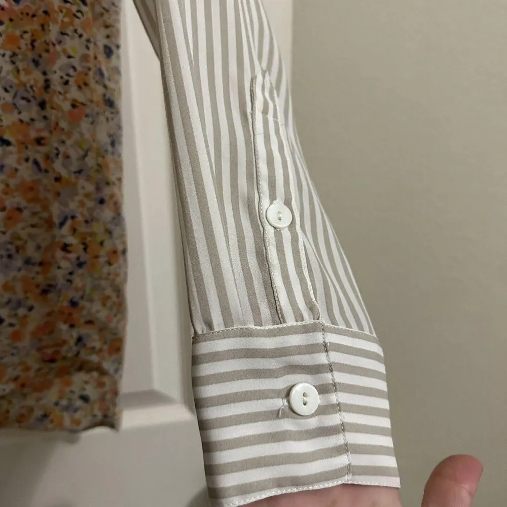 Women’s Neiman Marcus Floral / Striped Sleeves Button Up blouse Top Sz XS - Image 6