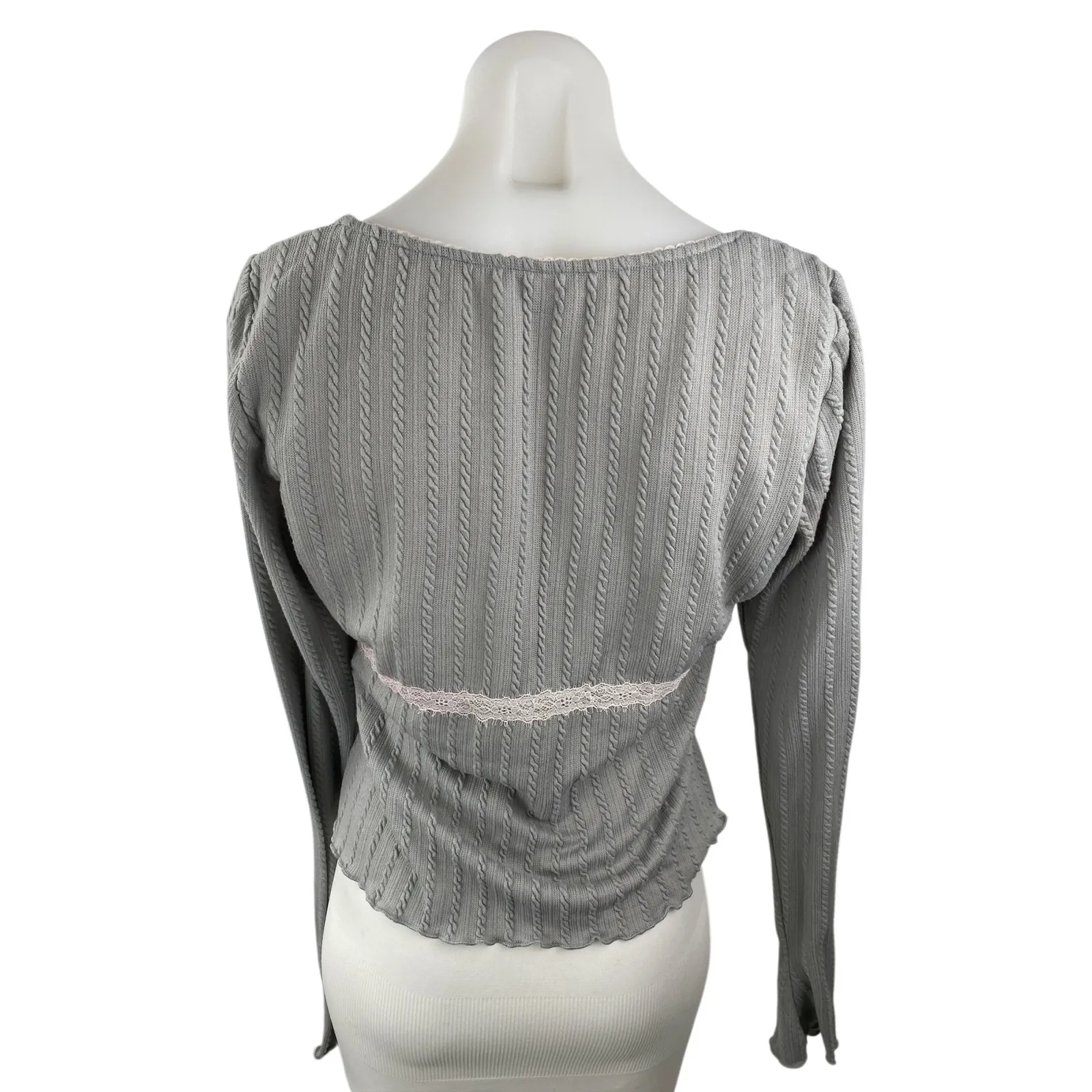 Princess Polly Women's Gray Floral Lace Trip Long Sleeve Boxy Blouse Top Size 10 - Image 4