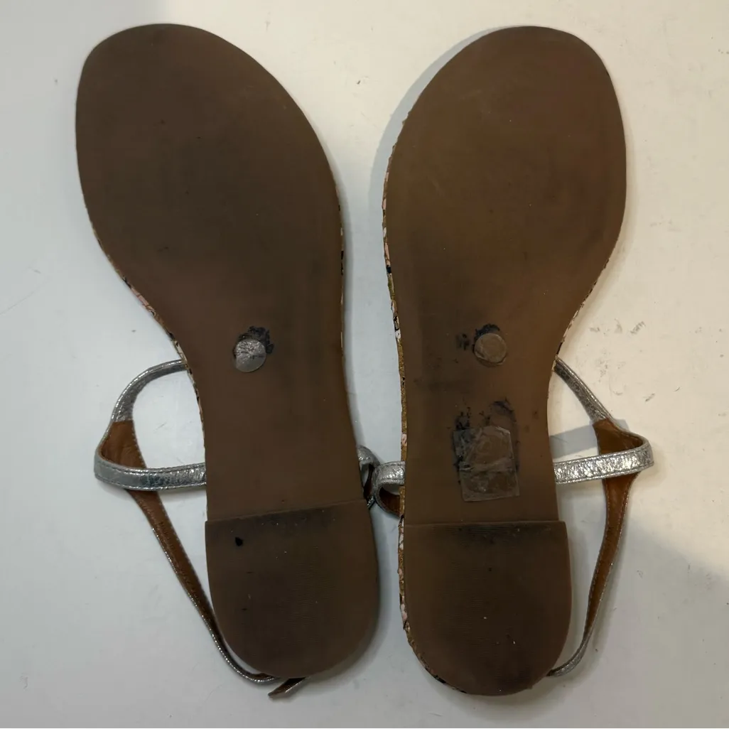 TORY BURCH Marion Confetti Cork T-Strap Silver Metallic Leather Thong Sandal 7.5 - Image 7