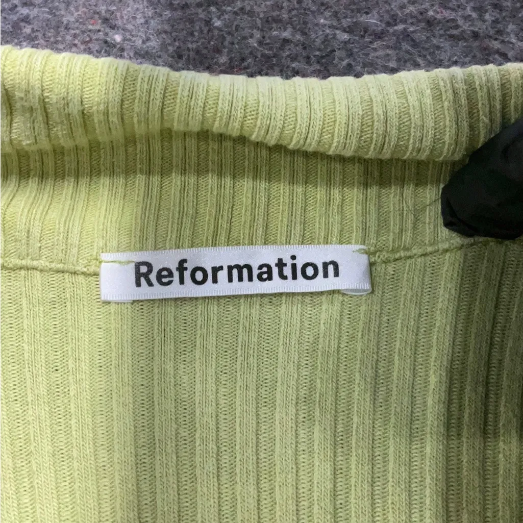 Reformation Light Green Ribbed Button-Down Shirt - Image 3