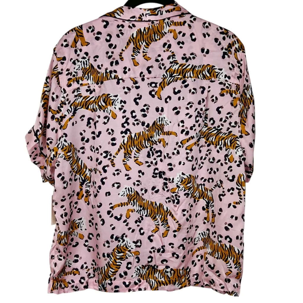 NEW Anthropologie Silky Pajama Top L Pink Animal Print - Image 6