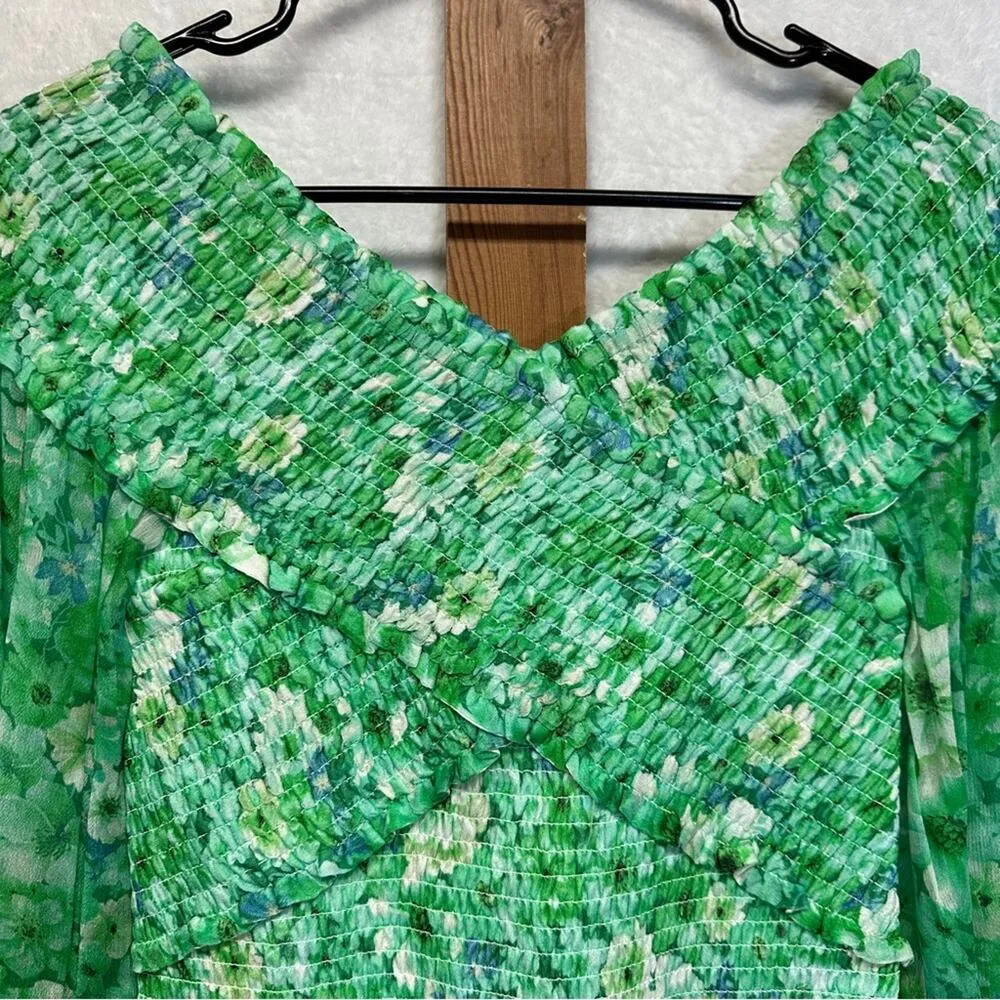 BB Dakota by Steve Madden Wrapped Up in You Green Floral Off Shoulder Top Size S - Image 4