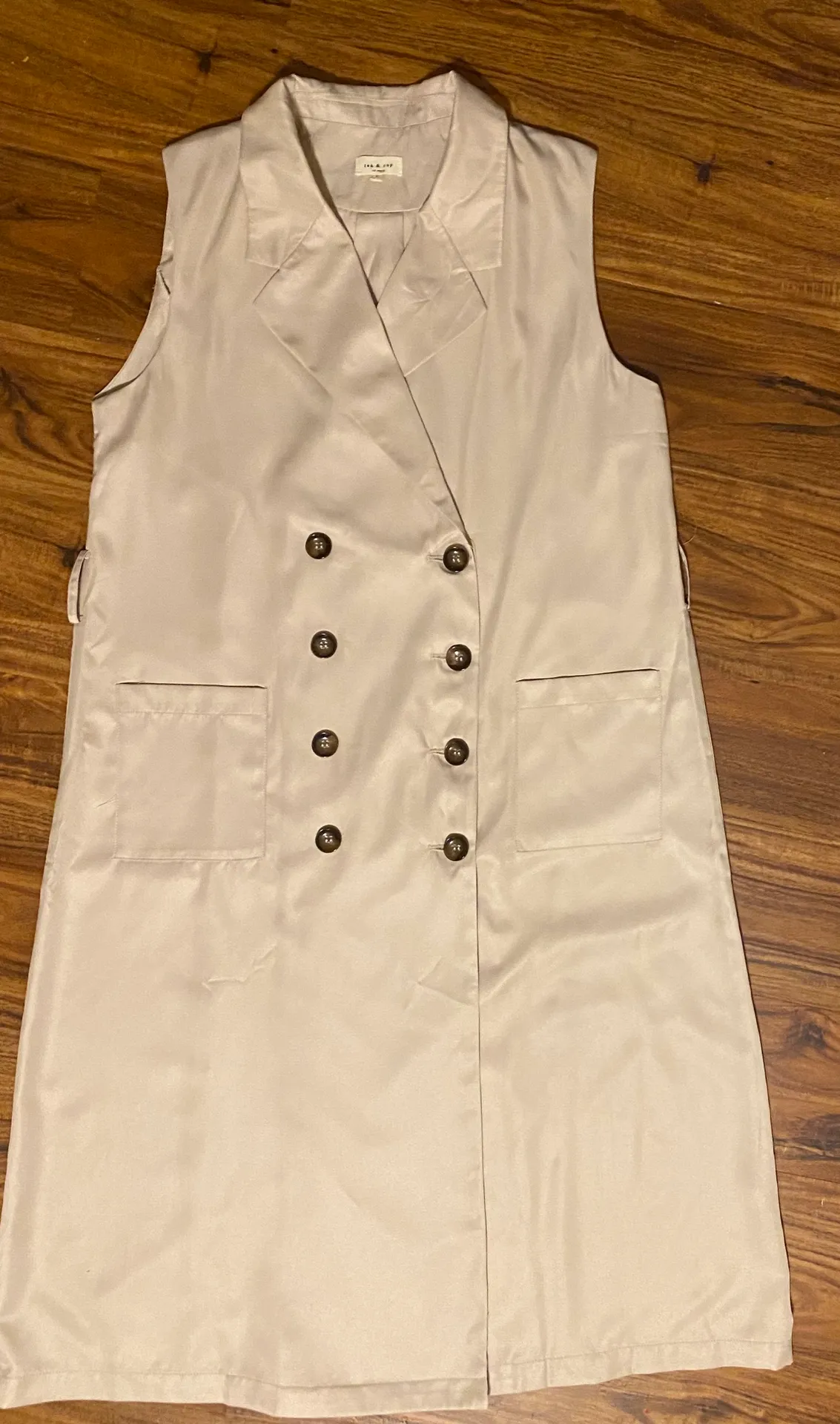 TEA N CUP LOS ANGELES DOUBLE BREAST COLAR KHAKI SLEEVELESS SHIRT DRS L - Image 2