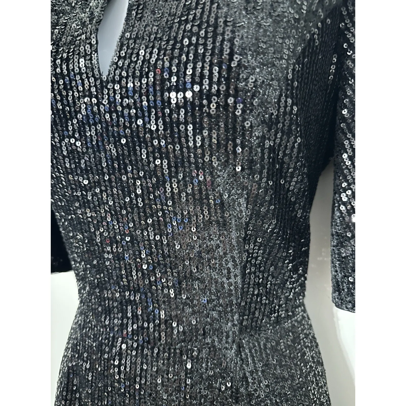 Johnny Was Jade Eve Sequin Mini Dress Black Keyhole Mock Turtleneck NWT Size 8 - Image 7