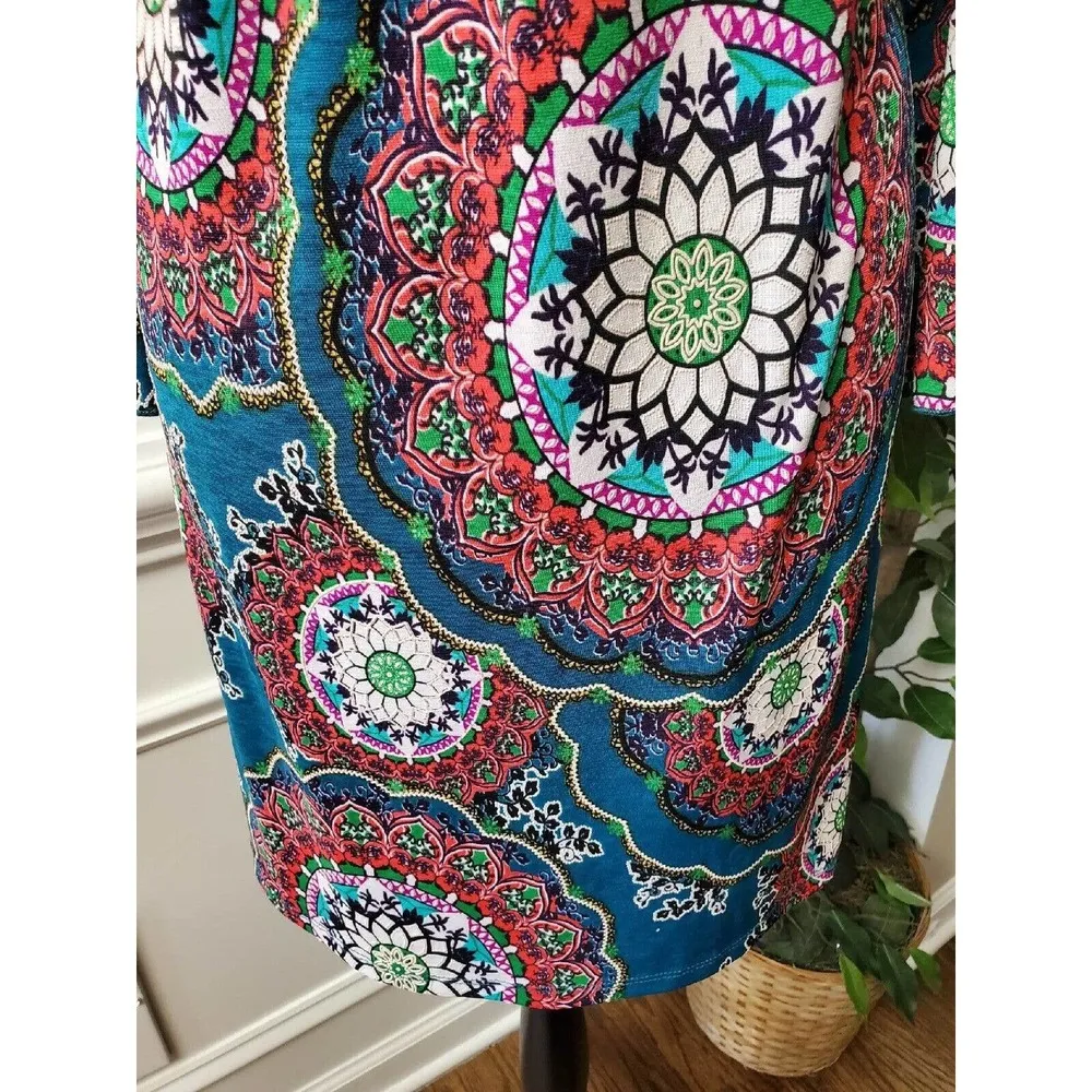 Honeyme Women's Multicolor Polyester Round Neck Long Sleeve Knee Length Dress XL - Image 6