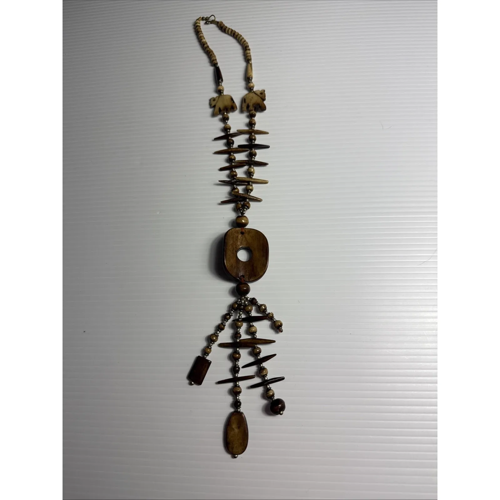 Vintage‎ Tribal Brown carved Animals Necklace Ethnic beaded Safari Style - Image 5