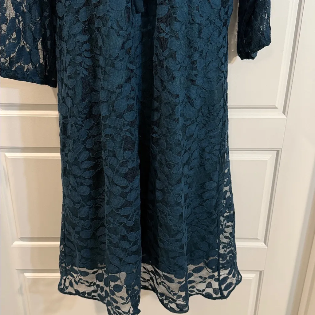 Garnet Hill Boheme Easy Lace Dress teal turquoise knee length boho tie 16 - Image 5