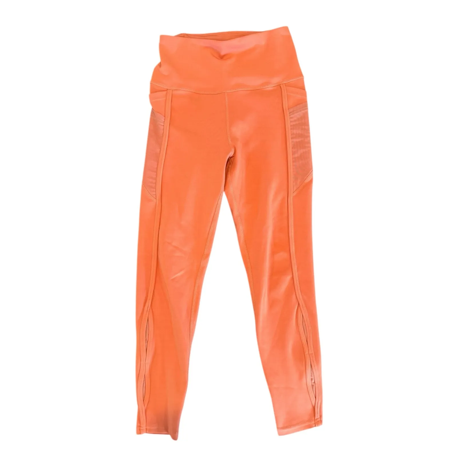 BSP Women’s Orange Cropped Leggings Medium High Waist Mesh Side Workout Pants - Image 2