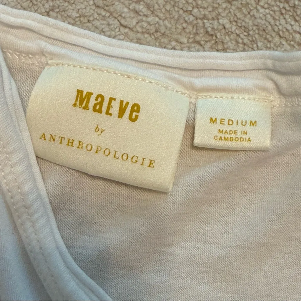 Maeve x Anthropologie Ivory White Catie Ruffle-Sleeved Tee Size Medium - Image 10