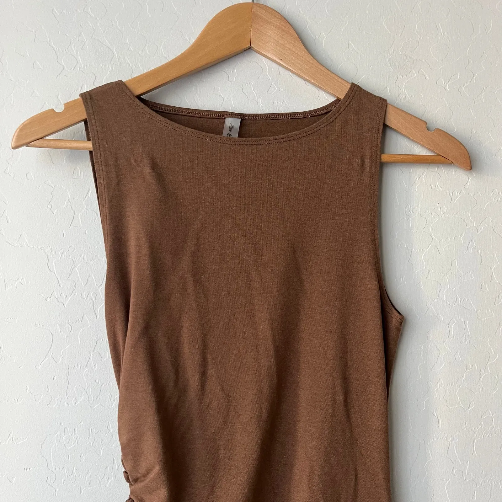 Heavy Manners Brown Ruched Sleeveless Cotton Jersey Mini Dress Size‎ Small - Image 2