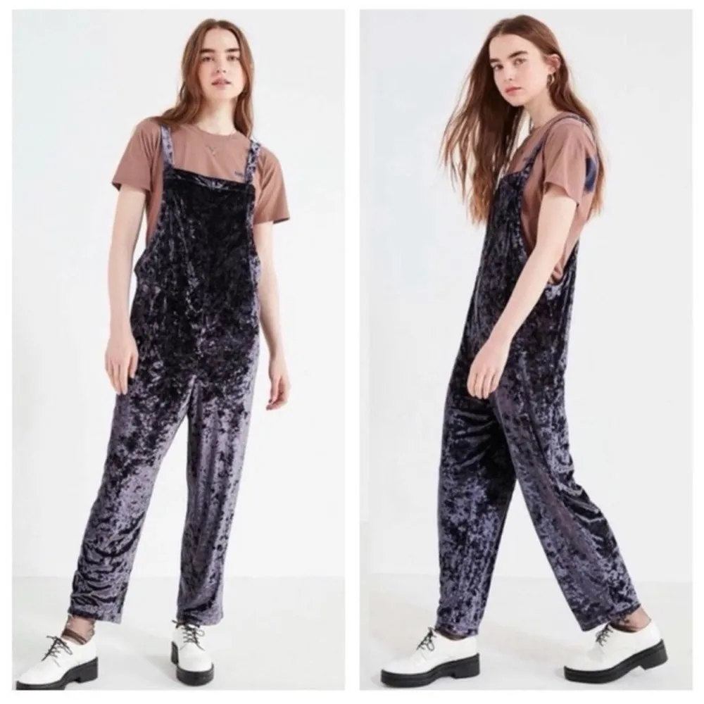 Urban Outfitters Tania Shapeless Velvet Square Neck Overall Jumpsuit Navy Medium - Image 11