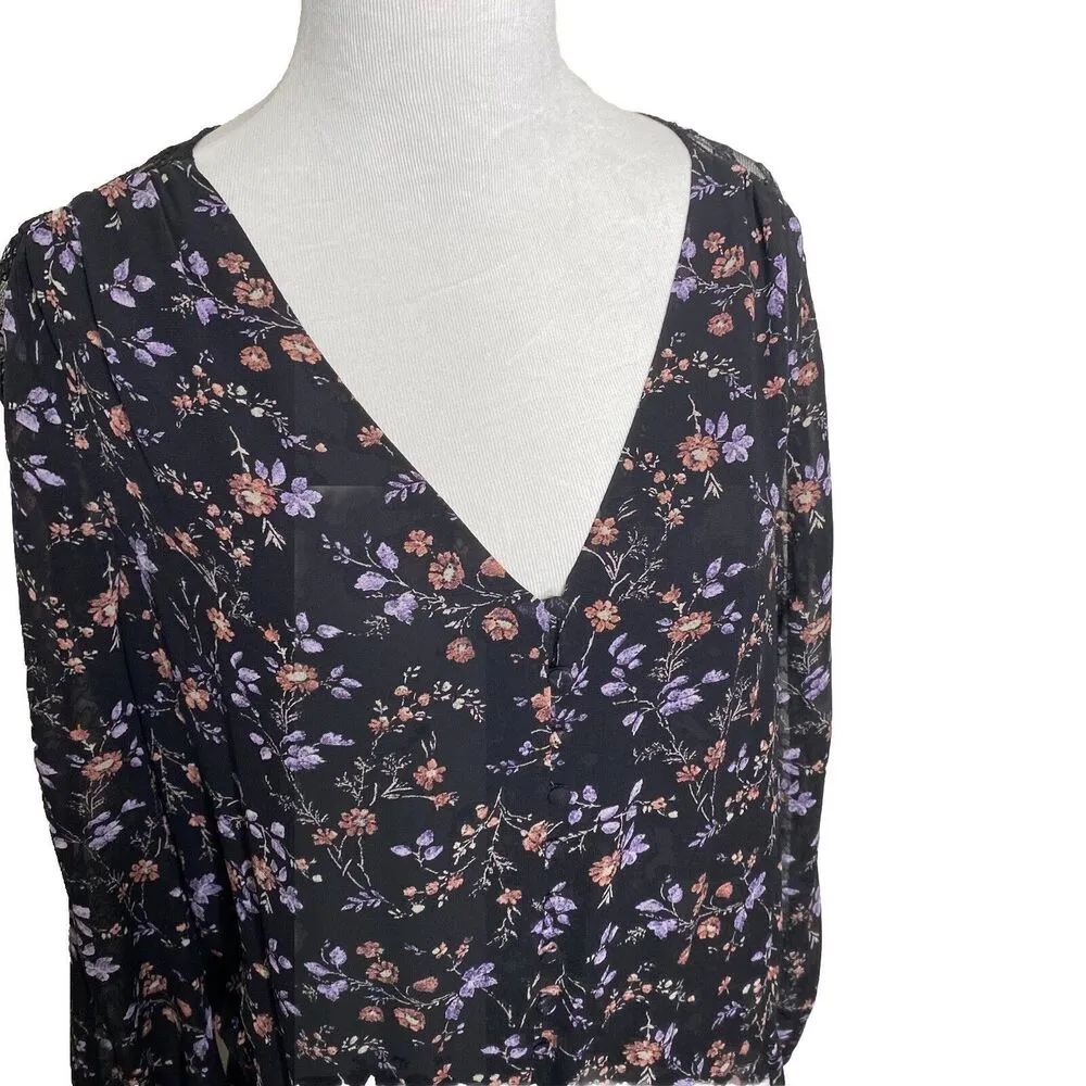 Auggie Dress Silk Floral Lace V Neck Black Blouson Womens Size Medium - Image 3