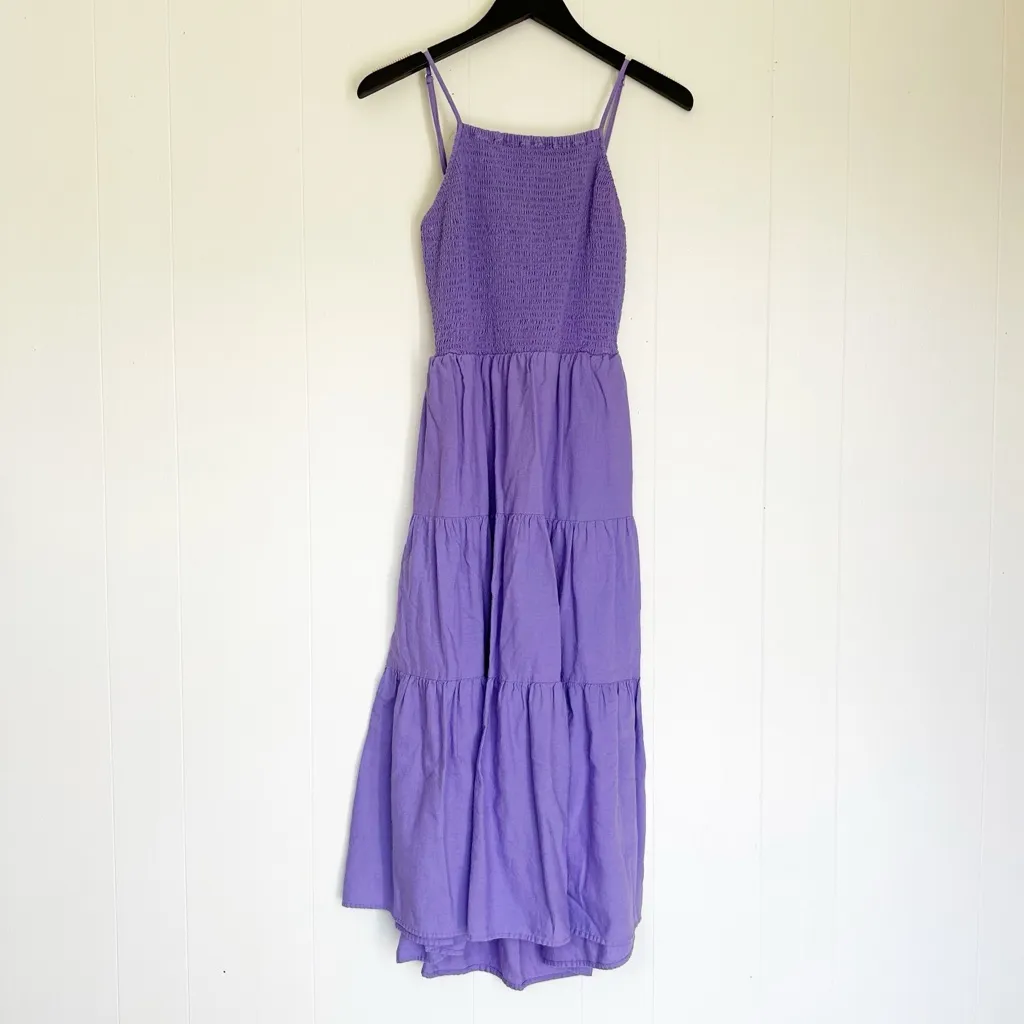UNIVERSAL THREAD Purple Smocked Linen Midi Dress Medium - Image 4