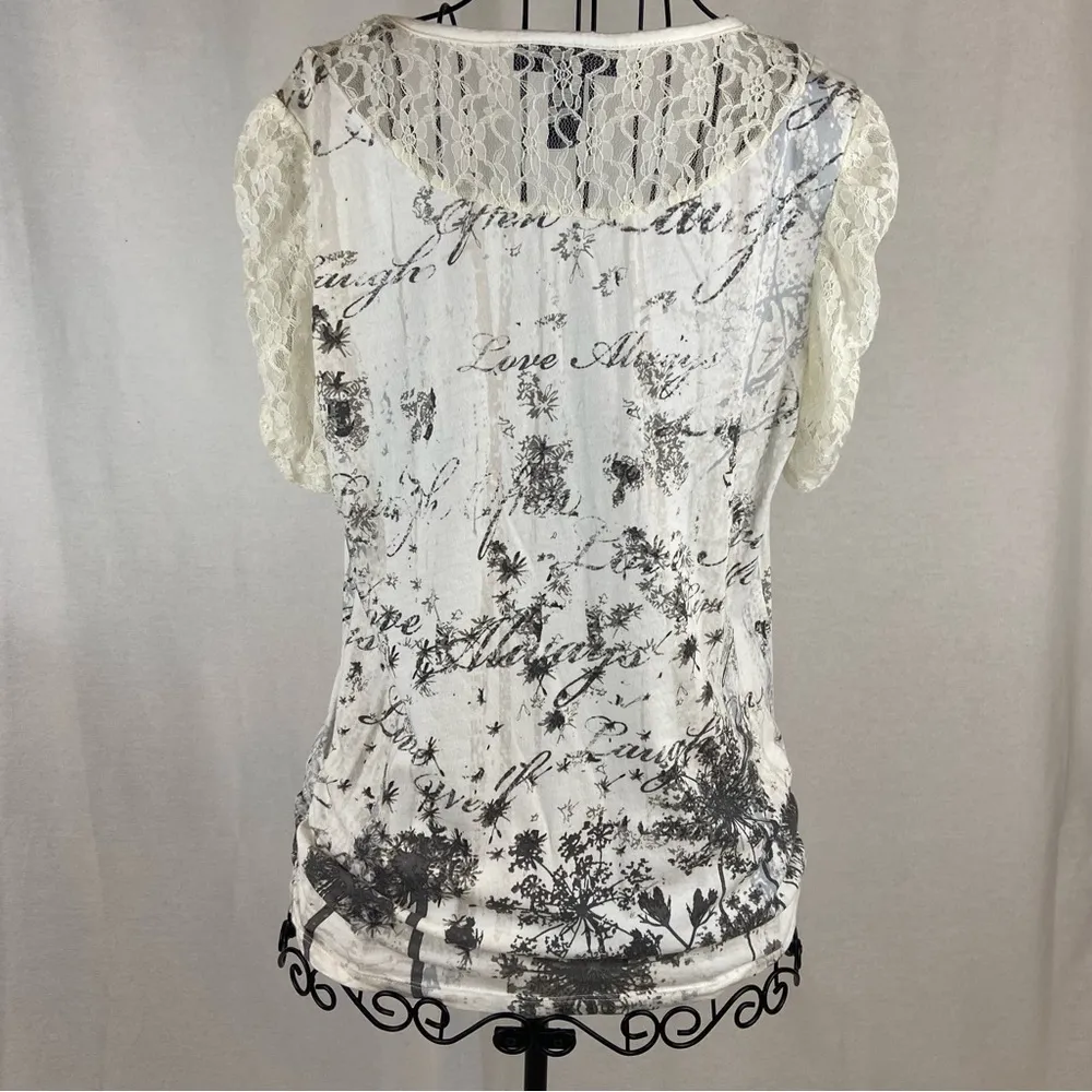 Style & Co Cream and Black Dandelion Wishes Top with Lace Sleeves Size Medium - Image 73
