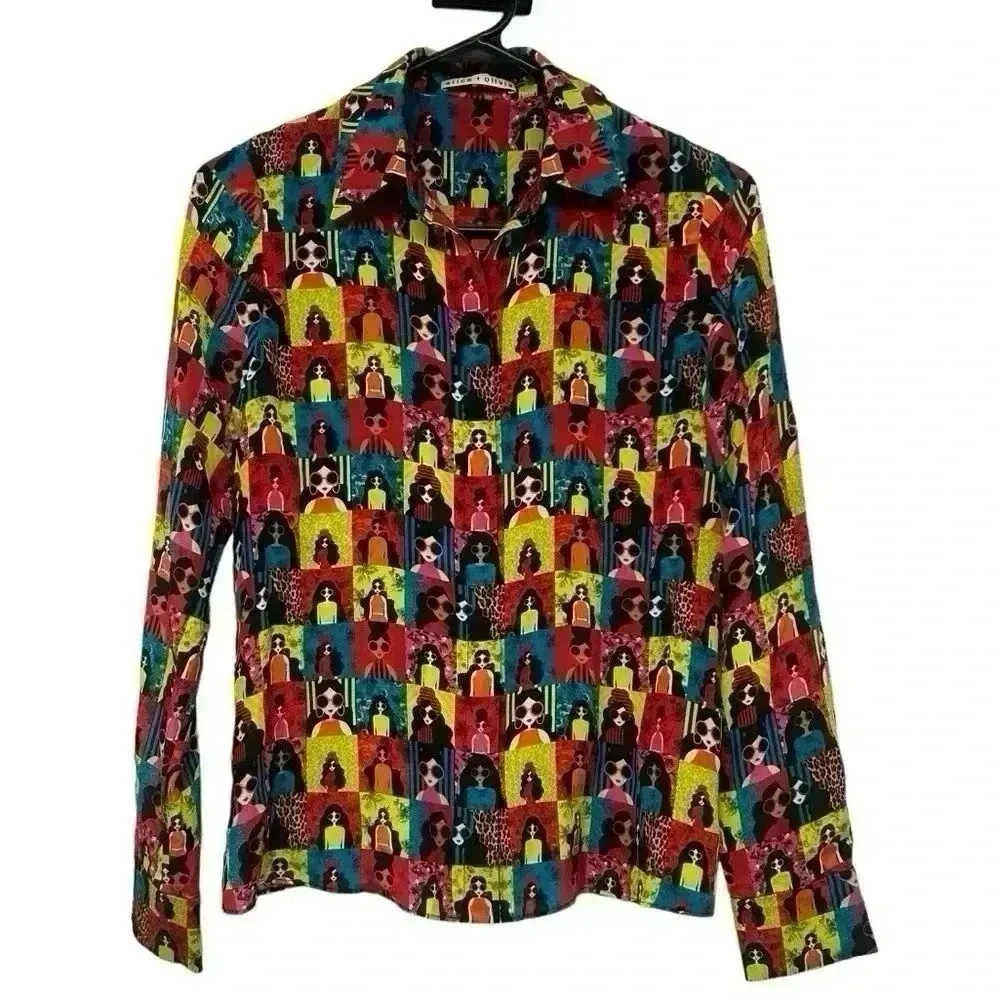 Alice + Olivia Willa Silk Button Up Blouse XS - Image 3