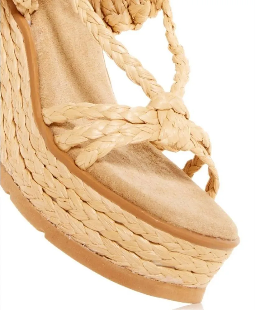 NEW  Revolve* Geissa Platform Wedge Espadrille Sandals Nude, Size 11B $158 - Image 9
