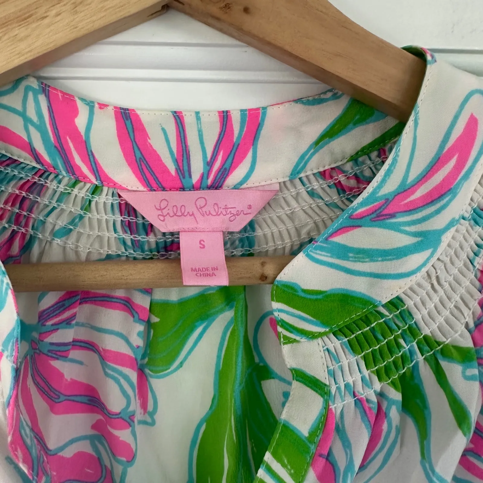 Lilly Pulitzer Houston Top Ring the Bellboy Silk Sleevless Tulips Pink Green S‎ - Image 5