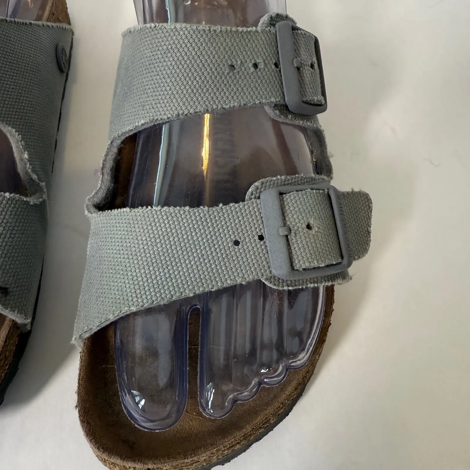 Birkenstock Vegan Arizona Sandals Women Gray Canvas Comfort Casual Sz‎ 36 Shoes - Image 2