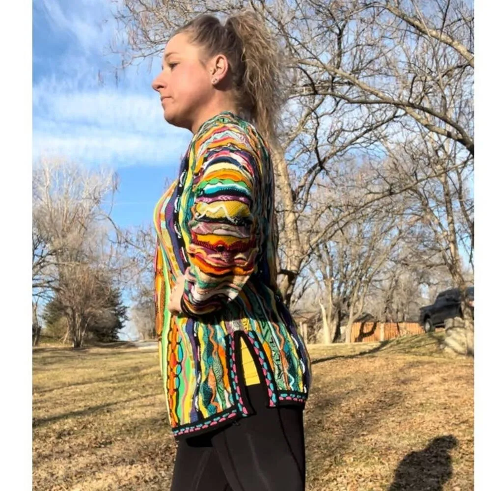 Coogi Australia Primary Color Abstract Weave Tunic Sweater Bold MEDIUM - Image 2