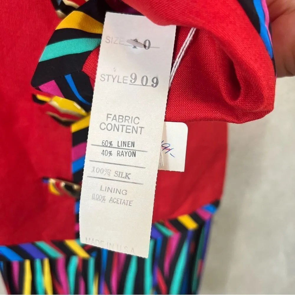 Vintage 80's Ann Lawrence Silk Blend Rainbow Striped Skirt Set Red Size 10 - Image 11