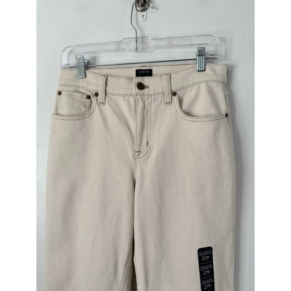 NWD J. Crew Off White Full Length Slim Wide Leg Jeans Womens Size 27 Petite - Image 3
