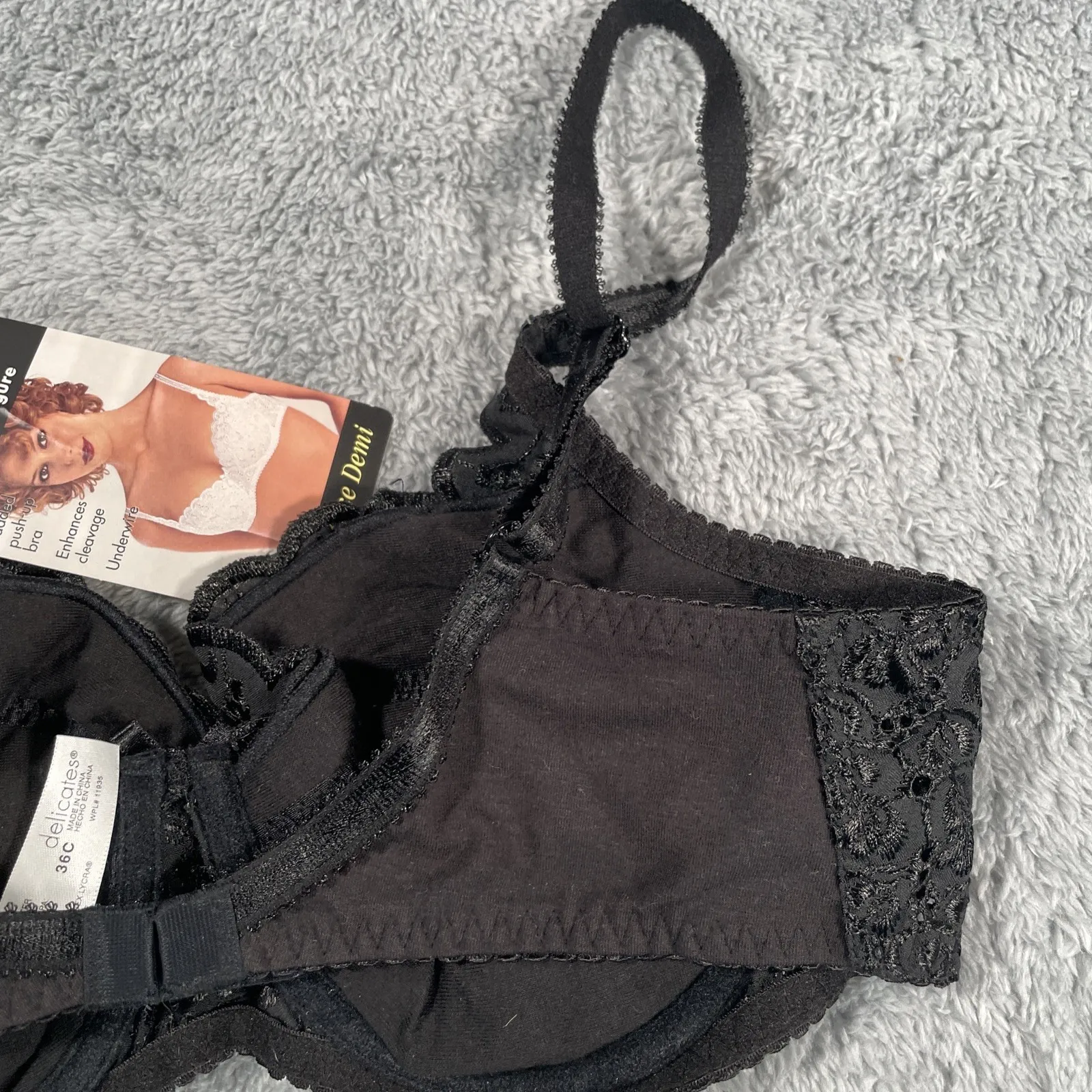 VTG Delicates The Amazing Average Figure Underwire Bra Size 36C 2894 Lace Demi - Image 8