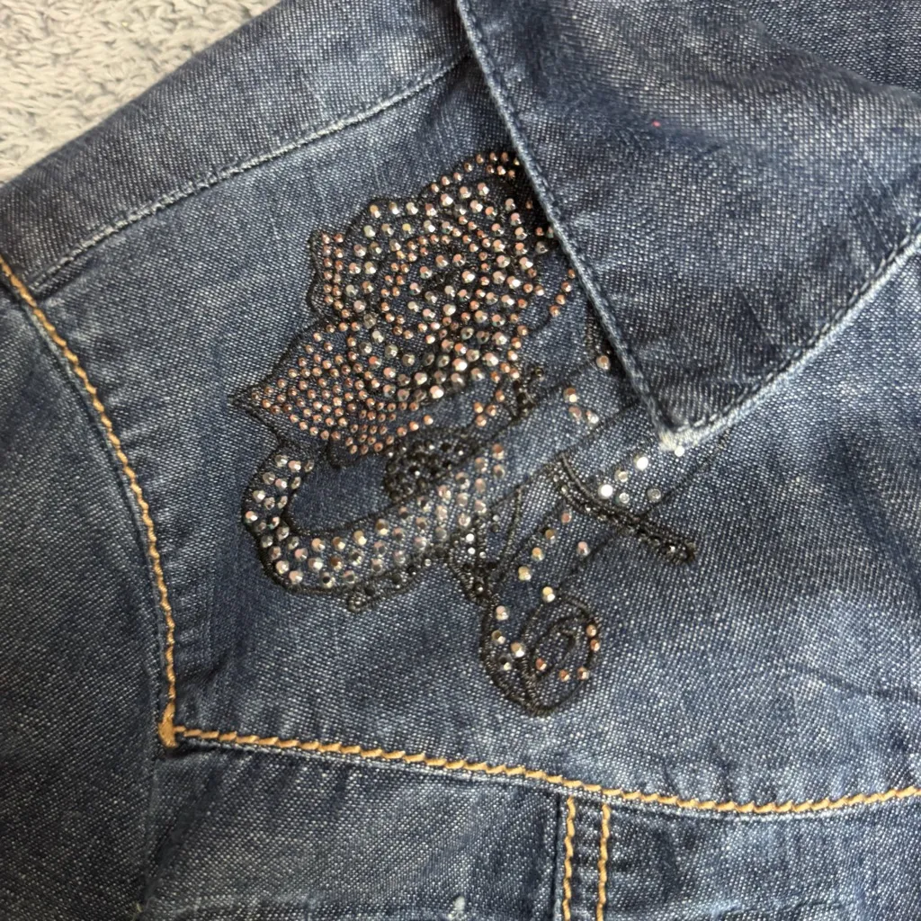 Guess Y2K Denim McBling Button Down Shirt Size Large - Image 7