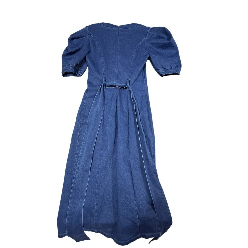 NEW- NWT Jealous Tomato Denim Puff Sleeve Button Dress Blue Medium - Image 6