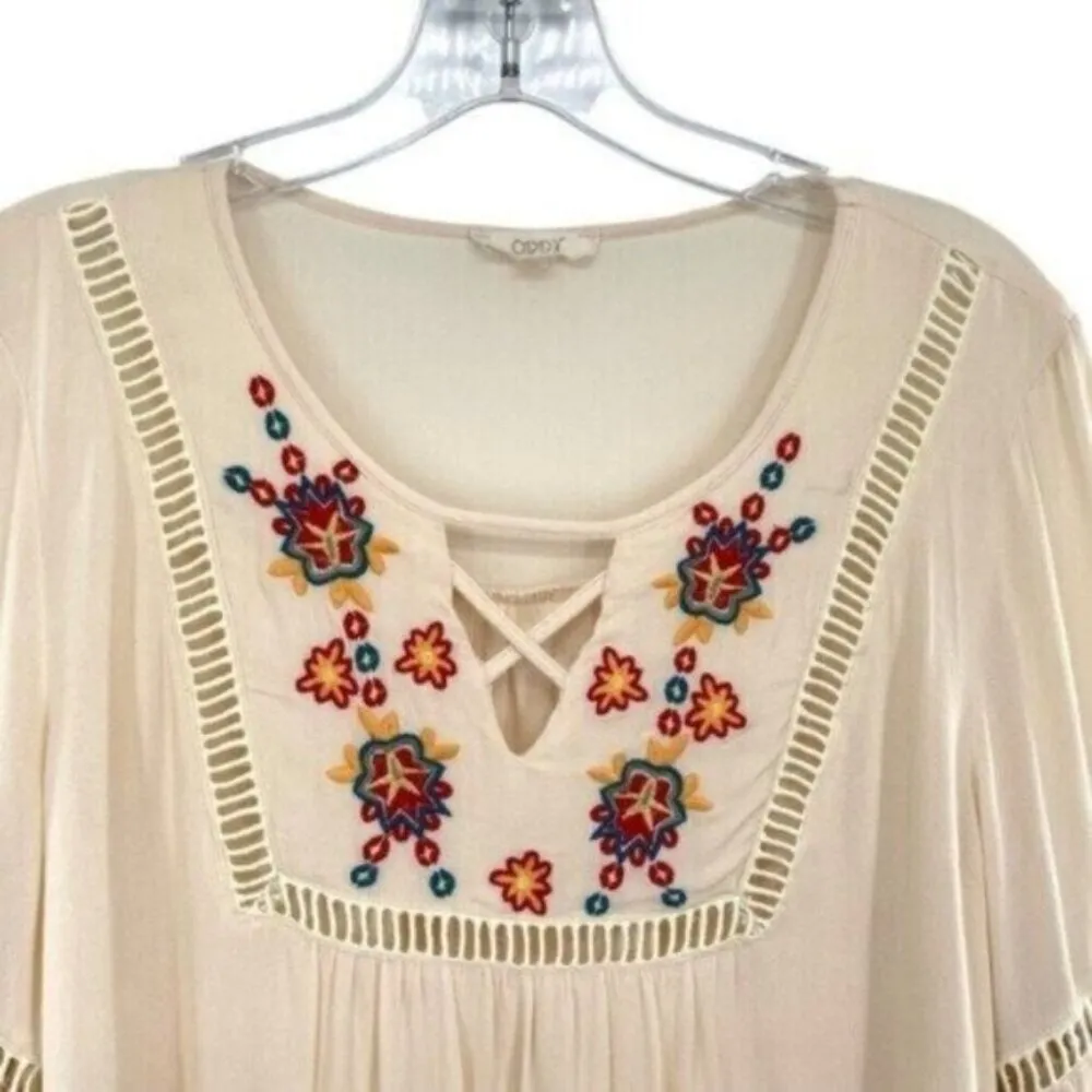Oddy Embroidered Cream Boho Peasant Top - Image 3