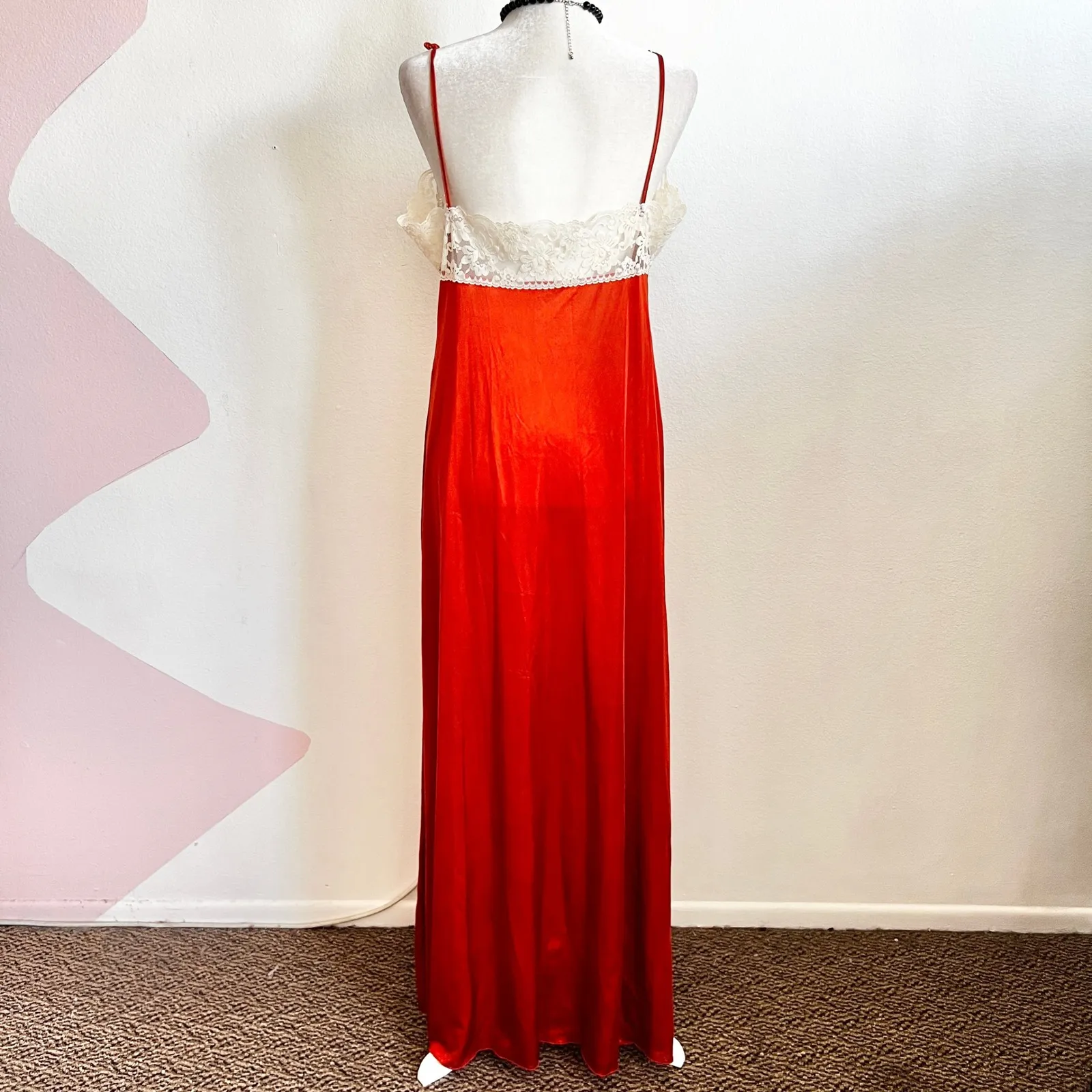 Vintage Rust Maxi Nightgown Slip Dress Lace Y2K 2000s Coquette Romantic Large - Image 2