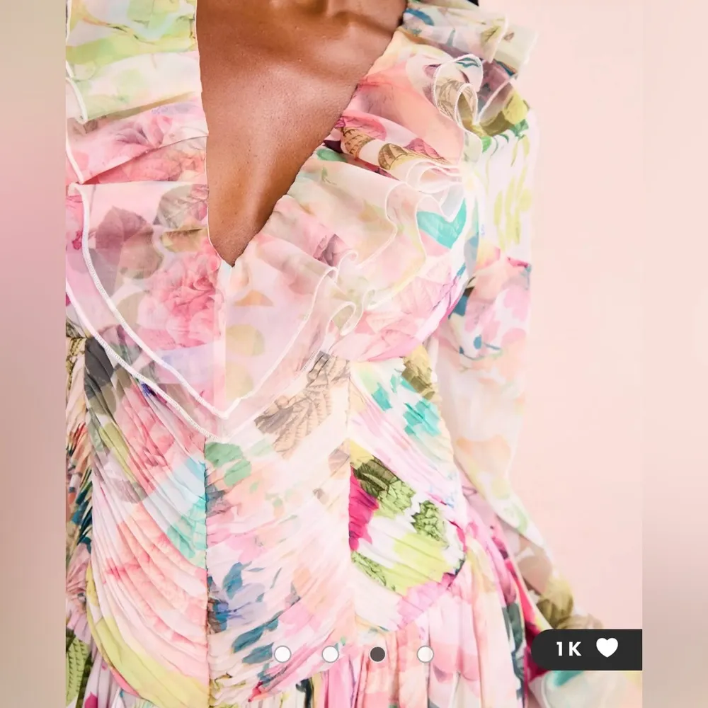 ASOS LUXE organza ruffle high low maxi dress in floral print - Image 3